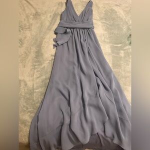 David's Bridal Slate Blue Tie Waist Gown